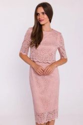 Elegancka ołówkowa dwuczęściowa sukienka koronkowa różowa. Czerwone sukienki damskie Stylove, xxl, bez wzorów, z koronki, eleganckie, bez kołnierzyka, bez ramiączek, ołówkowe. Za 449.00 zł.