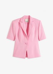 Żakiet w fasonie klepsydry. Czerwone marynarki i żakiety damskie bonprix, bez wzorów, eleganckie, bez kołnierzyka, bez ramiączek. Za 54.99 zł.
