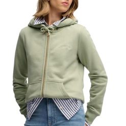 Damska bluza z kapturem zapinana na zamek Superdry Essential Logo Hb. Zielone bluzy damskie Superdry, m, bez wzorów, z bawełny, klasyczne, bez ramiączek, z kapturem. Za 321.50 zł.
