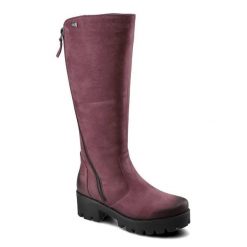 Bordowe Kozaki Simen Damskie Modne Ocieplane Buty. Czerwone kozaki damskie Simen, bez wzorów, bez obcasa, bez zapięcia. Za 449.00 zł.