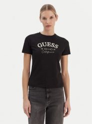 Guess T-Shirt V6RI02 J1314 Czarny Regular Fit. Czarne t-shirty damskie Guess, m, z aplikacjami, z bawełny, bez kołnierzyka, bez ramiączek. Za 159.99 zł.