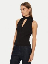 Guess Bluzka W5RP05 KCBO2 Czarny Regular Fit. Czarne bluzki damskie Guess, m, z aplikacjami, z syntetyku, bez kołnierzyka, bez ramiączek. Za 139.99 zł.