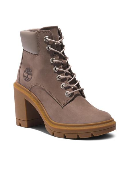 Timberland Botki Allington Heights 6In TB0A5Y6Z9291 Beżowy. Brązowe botki damskie Timberland, bez wzorów, z nubiku, bez obcasa, na słupku, bez zapięcia. Za 619.99 zł.