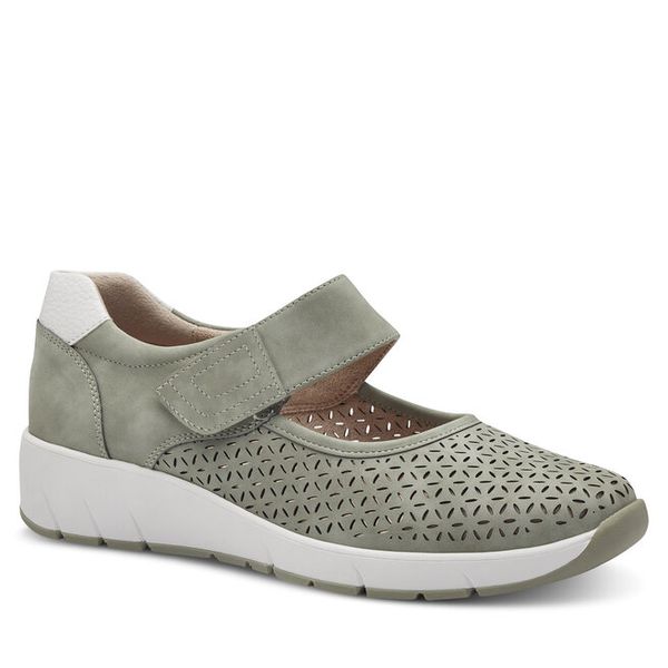 Półbuty Jana. Zielone półbuty damskie Jana, bez wzorów, bez obcasa, na płaskiej podeszwie, bez zapięcia. Za 189.99 zł.