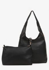 Czarna Torebka Typu Shopper z Saszetką Fesandia. Czarne torebki do ręki damskie Born2be, bez wzorów, z jeansu, bez dodatków. Za 119.99 zł.