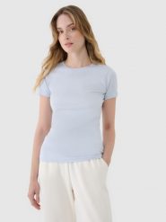 4F T-shirt slim z modalem damski - niebieski L. Niebieskie t-shirty damskie 4F, l, bez wzorów, z bawełny, klasyczne, bez kołnierzyka, bez ramiączek. W wyprzedaży za 29.99 zł.