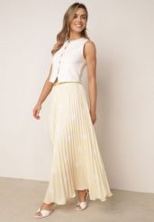 Żółta Rozkloszowana Spódnica w Stylu Retro Plisowana w Grochy Kasosa. Żółte spódnice damskie Born2be, na co dzień, m, bez wzorów, eleganckie, maxi, dopasowane. Za 119.99 zł.