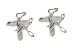 Tematyczne Spinki do Mankietów - Alties - Krawat i Nożyczki, Srebrne. Szare krawaty i muchy Alties, bez wzorów, eleganckie. Za 65.00 zł.