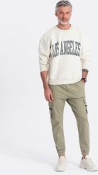 Ombre Męskie spodnie JOGGERY z zapinanymi kieszeniami cargo - khaki V1 OM-PAJO-0125 XXL. Brązowe spodnie sportowe męskie Ombre, m, bez wzorów. Za 159.99 zł.
