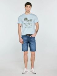 Koszulka męska z kontrastowym nadrukiem błękitna Omer 400. Niebieskie t-shirty męskie BIG STAR, l, bez wzorów, z bawełny, bez kołnierzyka, bez ramiączek. Za 79.99 zł.