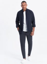 Spodnie męskie CARROT ze strukturalnej dwukolorowej dzianiny - granatowe V1 OM-PACP-0168 - XXL. Niebieskie spodnie materiałowe męskie Ombre Clothing, bez wzorów, z bawełny. Za 179.99 zł.