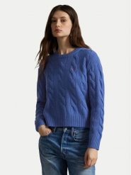 Polo Ralph Lauren Sweter 211A91216004 Niebieski Straight Fit. Niebieskie swetry nierozpinane damskie Polo Ralph Lauren, l, bez wzorów, z wełny, bez kołnierzyka, bez ramiączek. Za 879.99 zł.