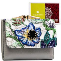 Wielokolorowy portfelik damski ze skóry naturalnej w kwiaty zamykany biglem i zatrzaskiem PTN PH32-LFL Peterson. Portfele damskie Peterson, ze skóry. Za 66.99 zł.