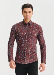 PAKO LORENTE – Bordowa koszula w kwiaty. Czerwone koszule męskie Pako Lorente, xl, bez wzorów, z bawełny, bez kołnierzyka, bez ramiączek. Za 149.99 zł.