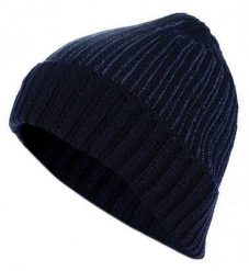 Granatowa Odwijana Męska Jesienno-Zimowa Czapka, Ciepła, Uniwersalny Rozmiar. Niebieskie czapki męskie Pako Jeans, na zimę, bez wzorów, ze splotem. Za 24.90 zł.