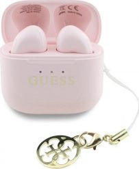 TWS Guess Glossy Effect Printed Classic Logo & Charm Pink Headphones. Różowe słuchawki bezprzewodowe Guess. Za 101.68 zł.