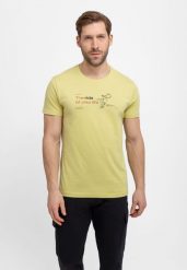 Limonkowy t-shirt z printem T-TOURING. Czarne t-shirty męskie Volcano, l, bez wzorów, z bawełny, bez kołnierzyka, bez ramiączek. Za 59.99 zł.