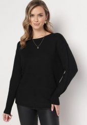 Czarny Klasyczny Sweter z Długim Rękawem Darissa. Czarne swetry nierozpinane damskie Born2be, l, bez wzorów, z dzianiny, klasyczne, bez kołnierzyka, bez ramiączek. Za 89.99 zł.