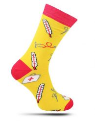 Skarpetki Casualowe, Żółto-Czerwone Medyczne, Dla Medyka, Termometr, Stetoskop -EM Men's Access. Czerwone skarpety męskie Em men's accessories, bez wzorów, z bawełny. Za 29.99 zł.
