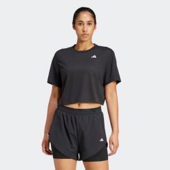 Koszulka fitness damska ADIDAS krótki rękaw. Bluzki damskie Adidas, m, bez wzorów, z materiału, sportowe, bez kołnierzyka, bez ramiączek. Za 139.99 zł.