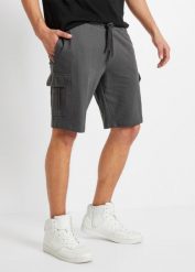 Bermudy bojówki dresowe. Czarne spodnie sportowe męskie bonprix, l, bez wzorów, z dresówki. Za 77.99 zł.