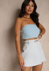 Niebieskie Spódnico-Szorty z Dodatkowym Paskiem i Gumką w Talii Folamira. Niebieskie szorty damskie Renee, bez wzorów, eleganckie. Za 74.99 zł.