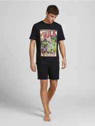 Bawełniana piżama dwuczęściowa Hulk - czarny. Czarne piżamy męskie Sinsay, l, bez wzorów, z bawełny, bez kołnierzyka, bez ramiączek. Za 39.99 zł.