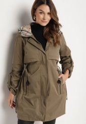 Ciemnozielona Kurtka Parka z Podpinanymi Rękawami i Kapturem ze Wstawkami w Kratę Kaithna. Zielone kurtki damskie Born2be, l, bez wzorów, z jeansu. Za 349.99 zł.
