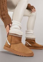 Brązowe Wsuwane Śniegowce Zdobione Futrem i Haftem Mevittia. Brązowe śniegowce damskie Born2be, z jeansu, bez zapięcia. Za 109.99 zł.