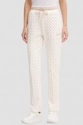 GUESS Kremowe damskie spodnie dresowe w monogram New Aggie, Rozmiar M. Brązowe spodnie dresowe damskie Guess, z aplikacjami, z dresówki. Za 489.99 zł.