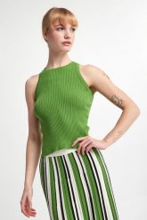 Top damski prążkowany Olimpo WEEKEND MAX MARA. Topy damskie Weekend Max Mara, xs, bez wzorów, prążkowane, bez kołnierzyka, bez ramiączek. W wyprzedaży za 496.30 zł.