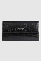 EMPORIO ARMANI Czarny portfel damski we wzór krokodyla. Czarne portfele damskie Emporio Armani. W wyprzedaży za 469.99 zł.