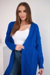 Sweter Kardigan z warkoczowym splotem chabrowy. Niebieskie kardigany damskie KESI, l, bez wzorów, z wełny, biznesowe, bez kołnierzyka, plus size. Za 178.78 zł.