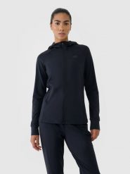 4F Bluza treningowa slim szybkoschnąca damska - czarna XL. Czarne bluzy damskie 4F, xl, bez wzorów, z dzianiny, sportowe, bez ramiączek, z kapturem. Za 199.99 zł.
