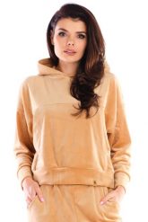 Damska Bluza Typu Kangurka z Weluru - Beżowa. Brązowe bluzy damskie Awama, l, bez wzorów, z elastanu, bez ramiączek, bez kaptura. Za 228.90 zł.