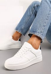 Biało-Czarne Sneakersy ze Ekoskóry ze Sznurowaniem i Przeszyciami Borsana. Białe obuwie sportowe damskie Renee, bez wzorów, bez zapięcia. Za 59.99 zł.