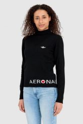 AERONAUTICA MILITARE Czarny sweter damski z domieszką kaszmiru. Czarne swetry nierozpinane damskie Aeronautica Militare, s, bez wzorów, z kaszmiru, bez kołnierzyka, bez ramiączek. W wyprzedaży za 459.99 zł.