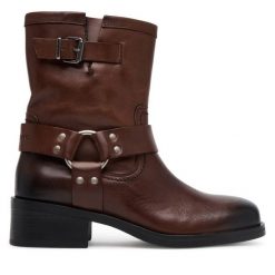 Botki Tommy Jeans. Brązowe botki damskie Tommy Jeans, bez wzorów, z jeansu, bez obcasa, na płaskiej podeszwie, bez zapięcia. Za 629.99 zł.