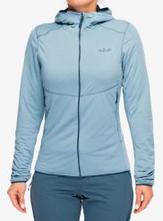 Bluza z kapturem damska Rab Evolute Hoody. Niebieskie bluzy damskie RAB, l, bez wzorów, z materiału, bez ramiączek, z kapturem. Za 571.99 zł.