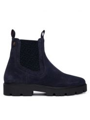 Tommy Hilfiger Sztyblety Th Monogram Suede Chelsea Boot FW0FW09563 Granatowy. Niebieskie botki damskie Tommy Hilfiger, bez wzorów, ze skóry, bez obcasa, na płaskiej podeszwie, bez zapięcia. Za 649.99 zł.