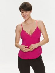 Morgan Top 241-ODIDI Różowy Regular Fit. Czerwone topy damskie Morgan, bez wzorów, z syntetyku, bez kołnierzyka, bez ramiączek. Za 99.99 zł.