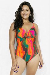 Damskie Strój kąpielowy fiszbiny bez miękkich miseczek regulowane ramiączka. Czerwone stroje kąpielowe damskie Ulla Popken, plus size, bez wzorów, z elastanu. Za 191.99 zł.