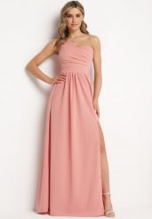 Różowa Elegancka Rozkloszowana Sukienka na Jedno Ramię Wistlia. Czerwone sukienki damskie Born2be, na imprezę, l, bez wzorów, eleganckie, z asymetrycznym kołnierzem, bez ramiączek, maxi, asymetryczne. Za 119.99 zł.