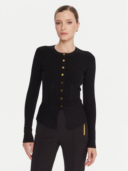 Elisabetta Franchi Kardigan MK-49S-57E2 Czarny Slim Fit. Czarne kardigany damskie Elisabetta Franchi, s, bez wzorów, z wiskozy, bez kołnierzyka. Za 1,999.00 zł.