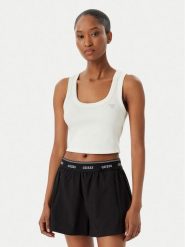 Guess Top V6GP07 K2987 Biały Slim Fit. Białe topy damskie Guess, m, z aplikacjami, z wiskozy, bez kołnierzyka, bez ramiączek. Za 154.99 zł.