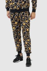 MOSCHINO Męskie spodnie dresowe w złote łańcuchy. Czarne spodnie sportowe męskie MOSCHINO, m, bez wzorów, z bawełny. W wyprzedaży za 429.99 zł.
