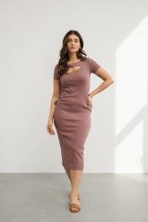 SUKIENKA SONIA KONIAK L - Flawless. Sukienki damskie Flawless, na jesień, l, bez wzorów, z bawełny, sportowe, bez kołnierzyka, moda ciążowa, bez ramiączek, midi, dopasowane. Za 145.00 zł.