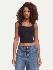 Guess Top W6YZ08 Z0979 Czarny Slim Fit. Czarne topy damskie Guess, m, z aplikacjami, z syntetyku, bez kołnierzyka, bez ramiączek. Za 214.99 zł.