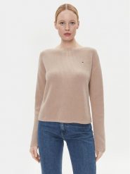 Tommy Hilfiger Sweter WW0WW40345 Beżowy Relaxed Fit. Brązowe swetry nierozpinane damskie Tommy Hilfiger, xxl, bez wzorów, z bawełny, bez kołnierzyka, bez ramiączek. Za 599.99 zł.