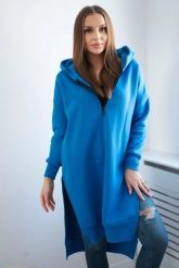 Bluza ocieplana z rozcięciami na bokach chabrowa. Niebieskie bluzy damskie KESI, l, bez wzorów, z bawełny, bez ramiączek, bez kaptura. Za 284.37 zł.